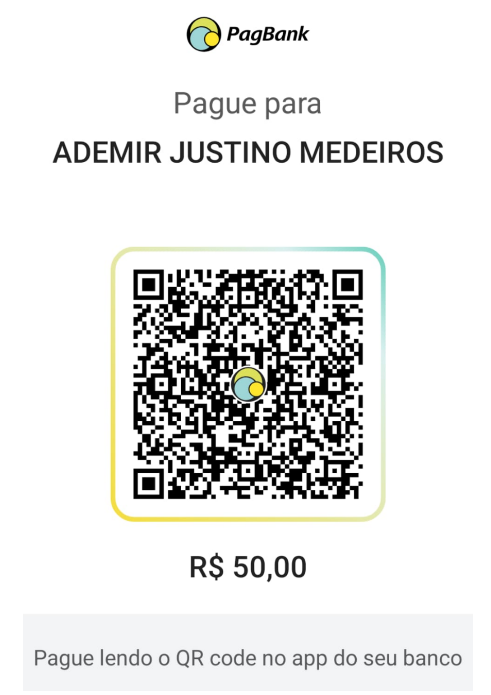 QR Code PIX - R$ 50,00 - Ademir Justino Medeiros